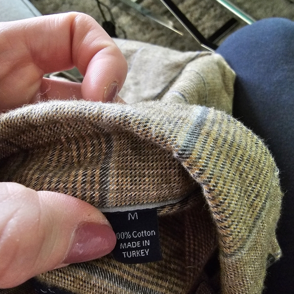 Sharkskin Over-Check Plaid Sport Shirt in Sand by Calder Carmel - Picture 5 of 5